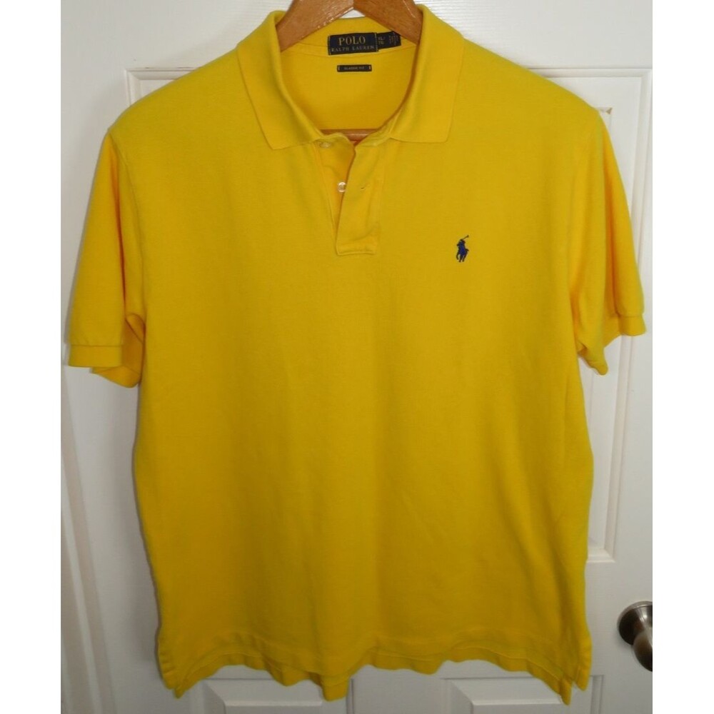 Polo Ralph Lauren Classic Fit Mesh Cotton Polo Yellow/Blue Pony XL - Picture 2 of 4